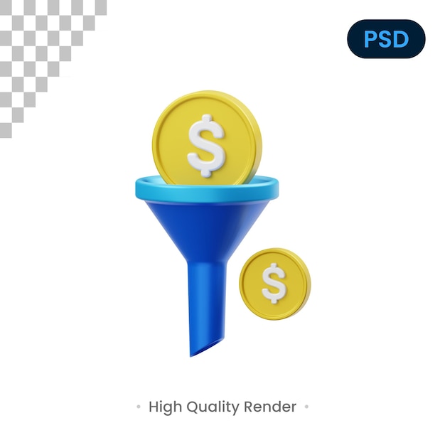 Verkaufstrichter 3D Render Illustration Premium Psd