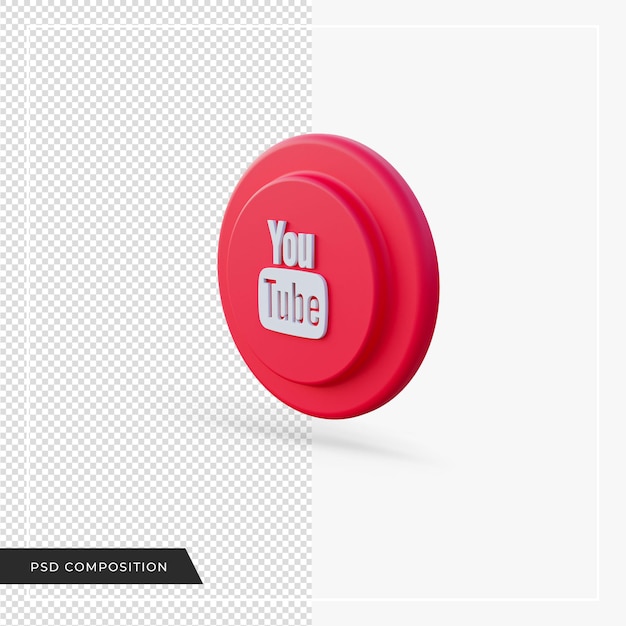 PSD vermelho vermelho do youtube em renderização em 3d
