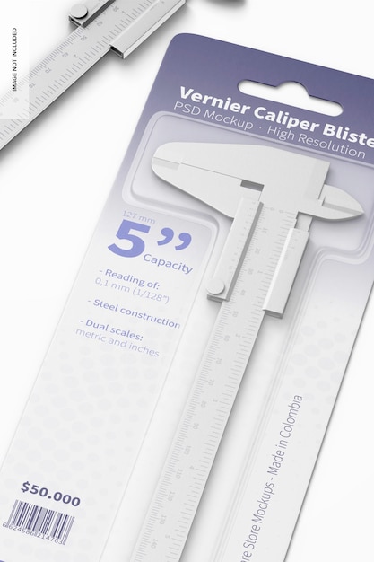 Vernier Caliper Blister Mockup, Close Up