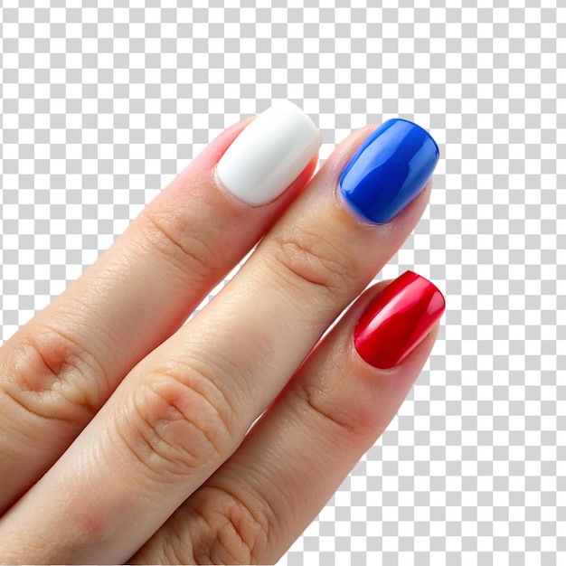 PSD vernis à ongles rouge-bleu avec le drapeau américain isolé sur un fond transparent