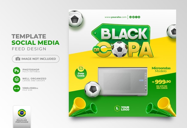 Veröffentlichen sie social media black friday world cup in 3d-rendering für marketingkampagnen in brasilien auf portugiesisch