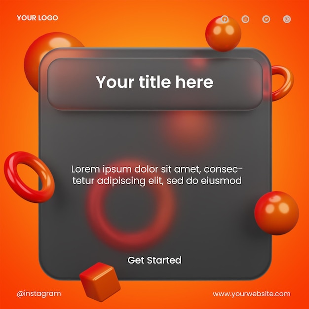 PSD veröffentlichen sie soziale medien des glasmorphismus-designs mit 3d-rendering