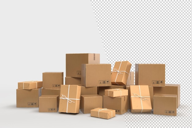 Verpackung Kartons Papier. Lagerkonzept für Lieferung, Fracht, Logistik und Transport. 3D-Rendering