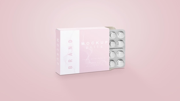 Verpackungsmodellbox mit Pillen mit intelligentem Hintergrund psd