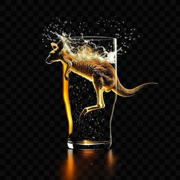 PSD un verre de bière avec un écureuil dessus et un kangourou en bas