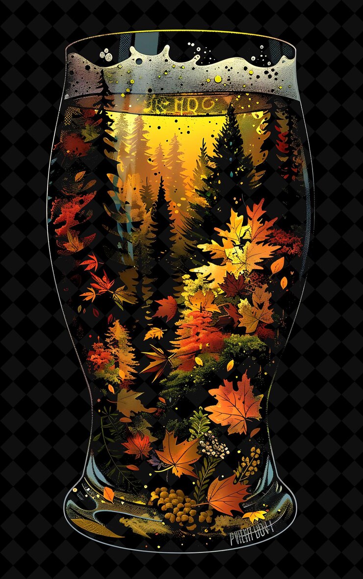 PSD un verre de bière avec une forêt 3d gravée dessus différents types d'illustration plate design de la culture de la bière