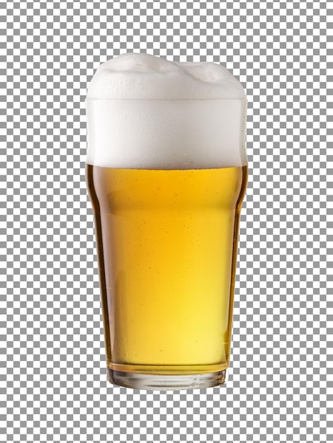 PSD verre de bière avec une mousse isolée sur fond transparent