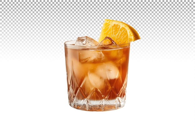 Un verre de boisson avec de la glace et une tranche d'orange sur le dessus