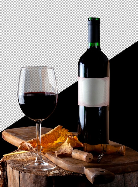 Verre et bouteille de fond transparent de vin rouge