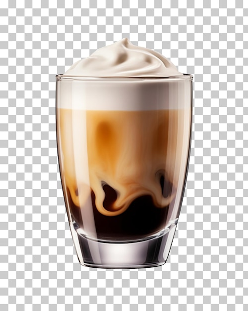 PSD un verre de café avec du lait et de la mousse sur le dessus isolé sur fond transparent png psd