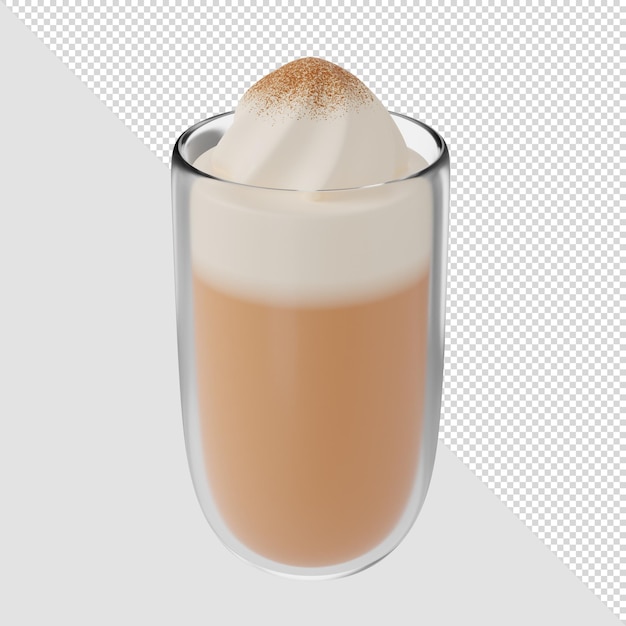 PSD verre à café de rendu 3d frappe latte matcha avec crème