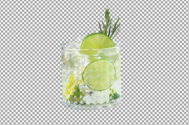 PSD un verre avec un citron vert et un citron vert sur fond isolé et transparent