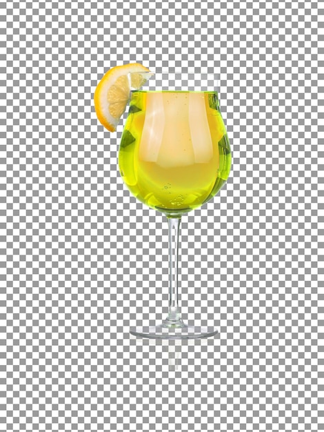 Verre à cocktail au citron frais avec une tranche de citron isolé sur fond transparent