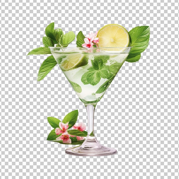 PSD verre de cocktail à la menthe délicieux isolé sur un fond transparent