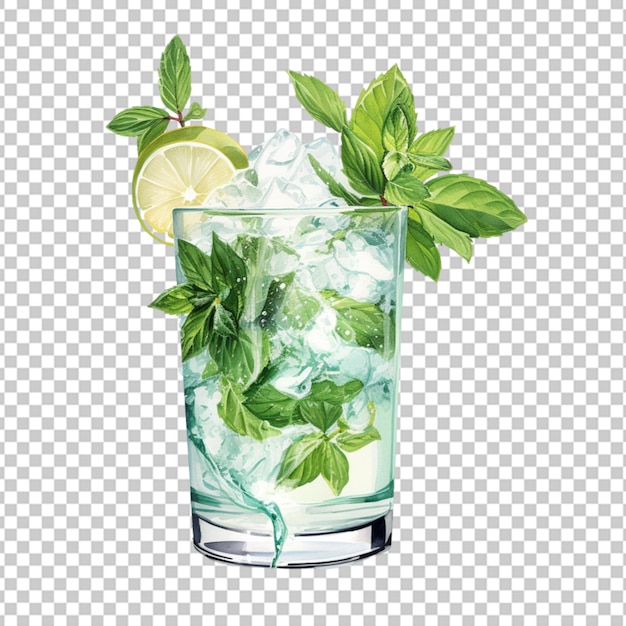 PSD verre de cocktail à la menthe délicieux isolé sur un fond transparent