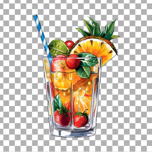 PSD verre à cocktail psd avec feuille sur fond transparent