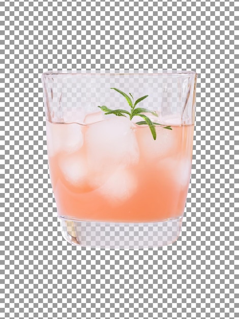 Un verre de cocktail rose avec des glaçons à fond transparent