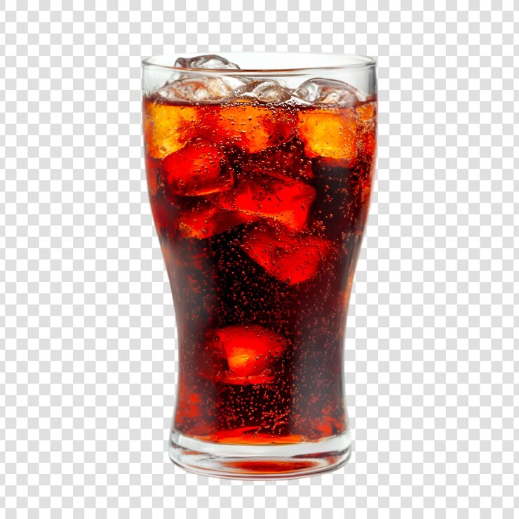 PSD un verre de cola avec de la glace et des bulles