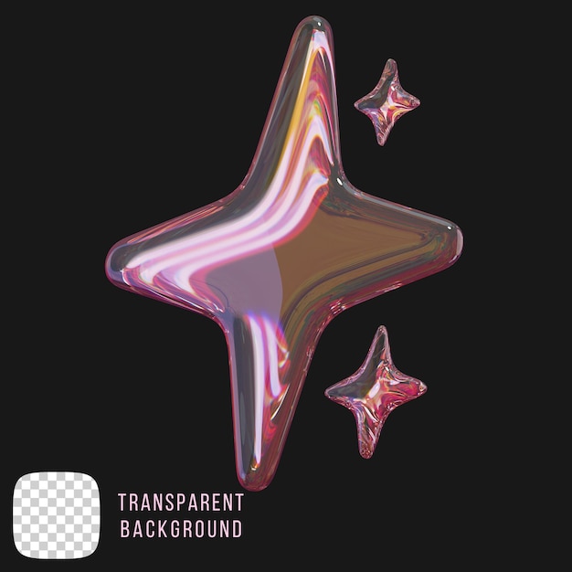 verre de dispersion Psd y2k étoiles forme abstraite rendu 3D sur fond transparent