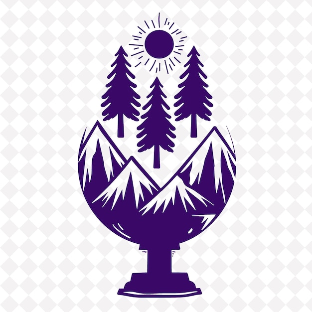 PSD un verre du soleil et le logo des montagnes