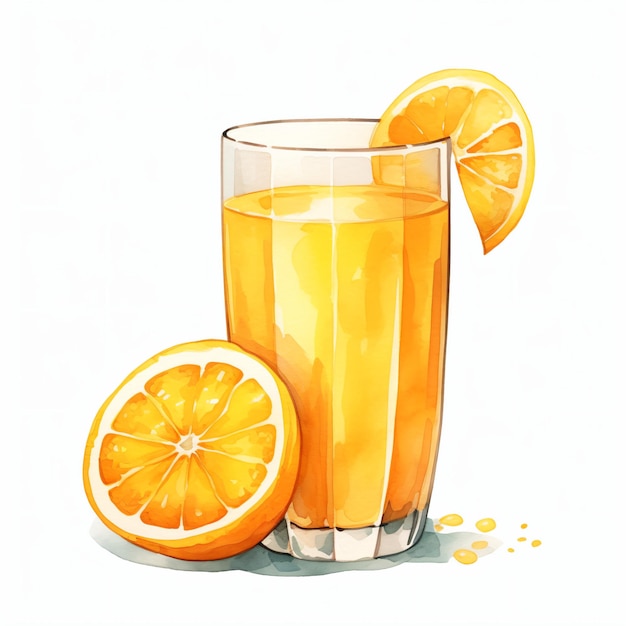 Verre De Jus D'orange Avec Aquarelle De Citron