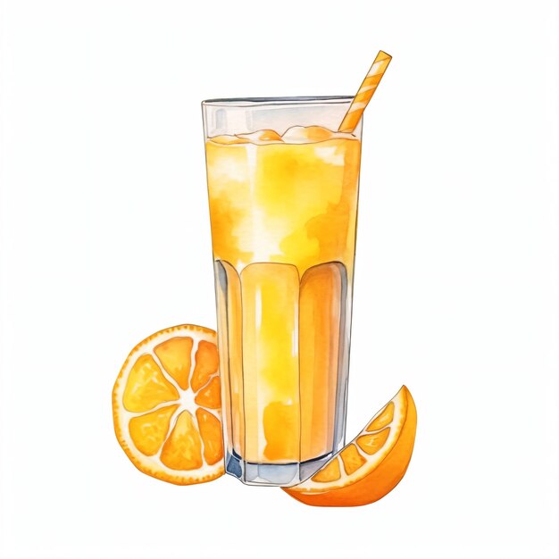 PSD verre de jus d'orange avec aquarelle de citron