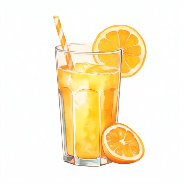 verre de jus d'orange avec aquarelle de citron