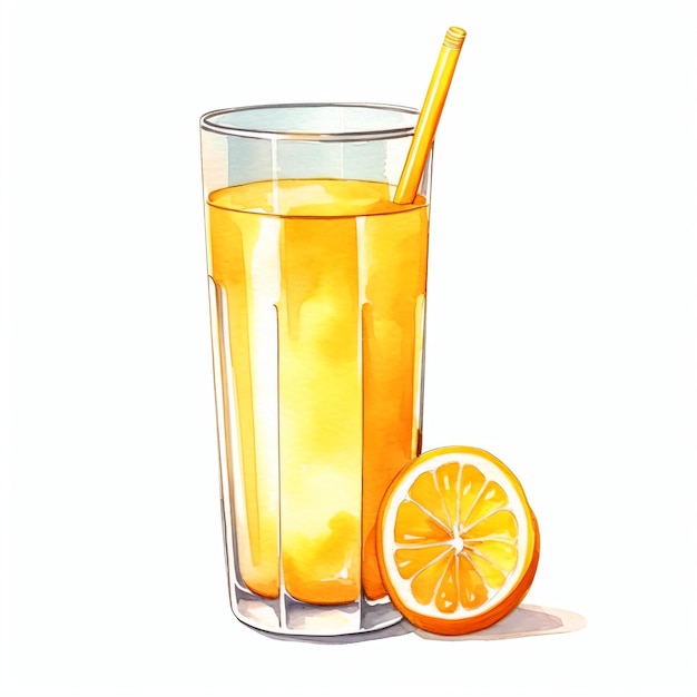 Verre De Jus D'orange Avec Aquarelle De Citron