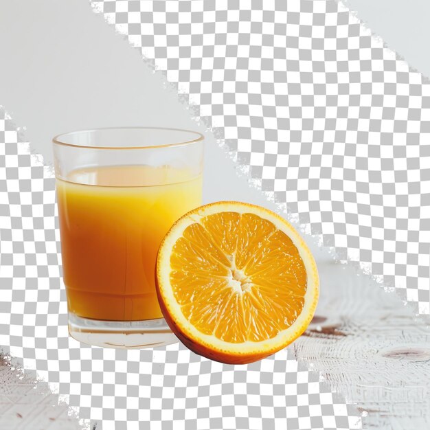 PSD un verre de jus d'orange à côté d'une demi-orange