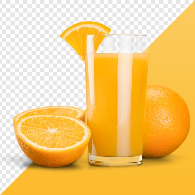 Un verre de jus d'orange avec des oranges