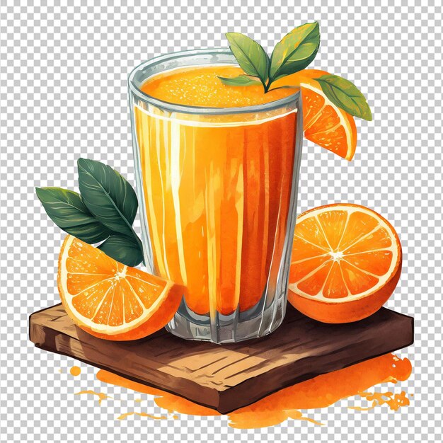 PSD verre de jus d'orange avec de la paille et des oranges mûres sur un fond transparent