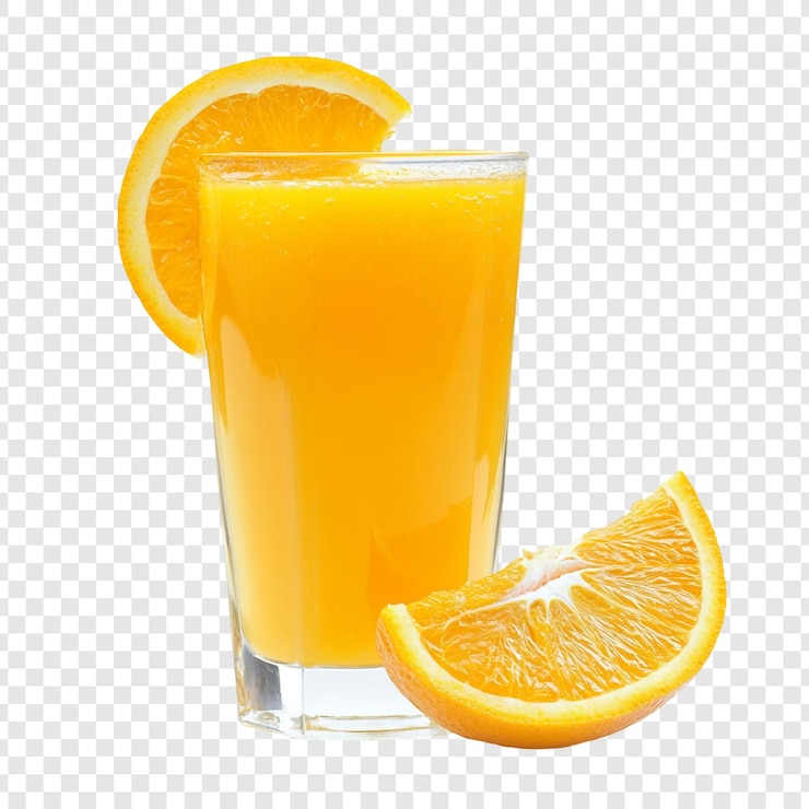 PSD un verre de jus d'orange avec des tranches