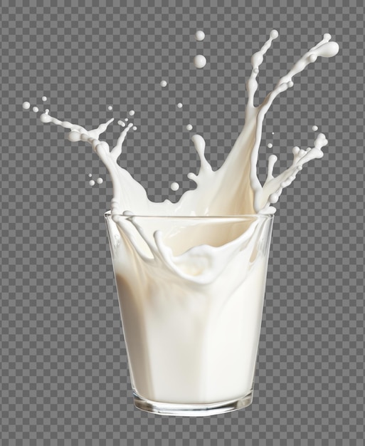 PSD verre de lait avec splash isolé sur fond transparent