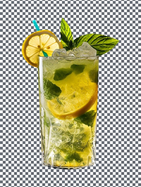 PSD verre de limonade au basilic frais isolé sur fond transparent