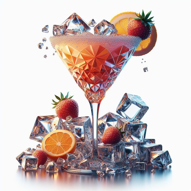 PSD un verre de martini avec une fraise et une tranche d'orange