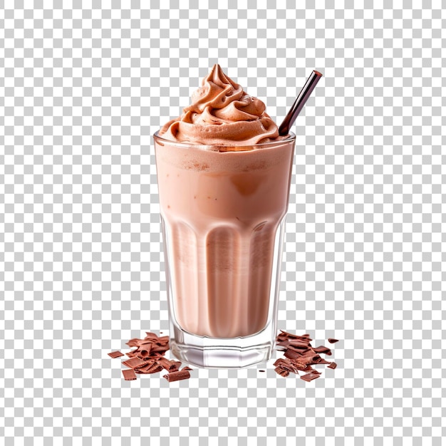 PSD un verre de milk-shake au chocolat sur un fond transparent