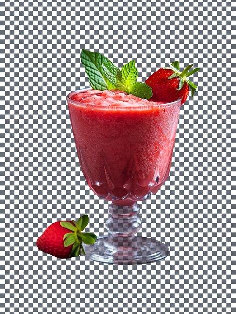 PSD verre de smoothie aux fraises savoureux frais avec tranche isolé sur fond transparent