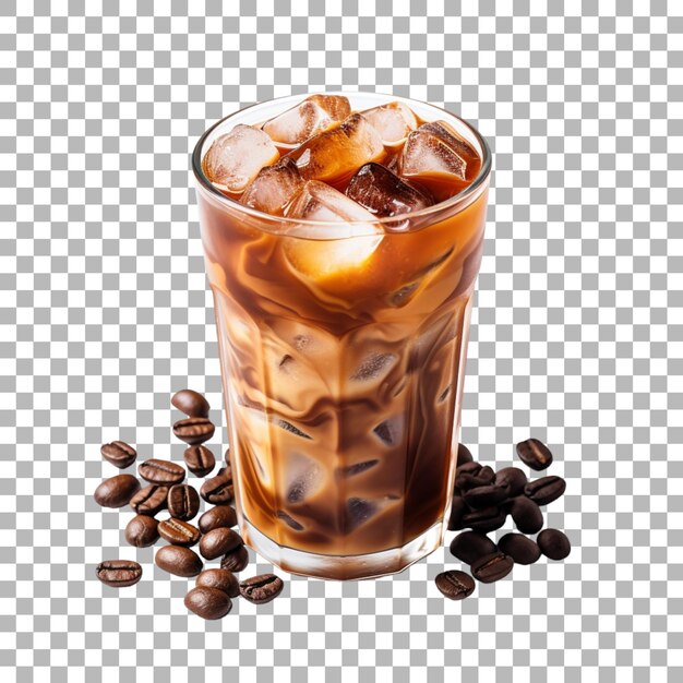 PSD un verre de thé glacé avec une boisson et des grains de café