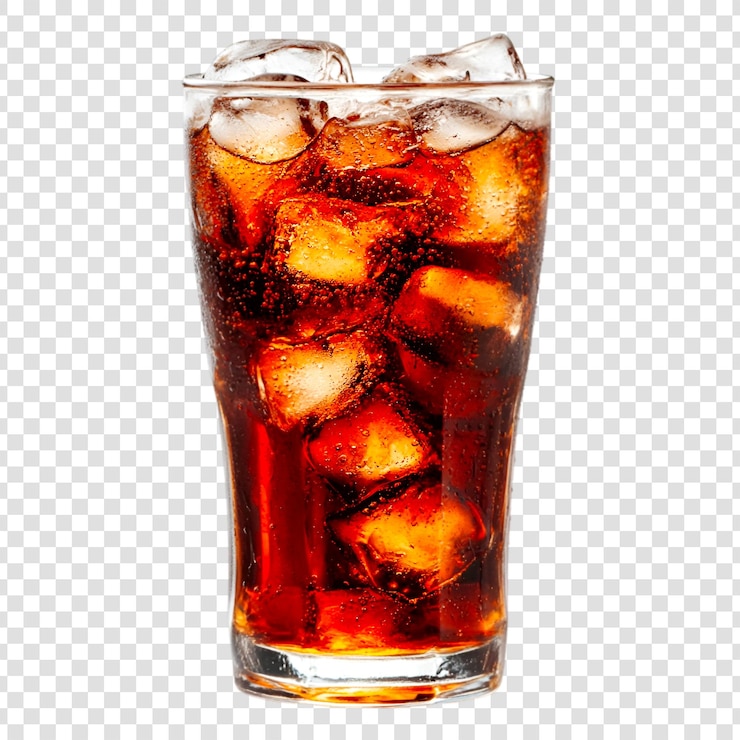 PSD un verre de thé glacé avec des cubes de glace sur un fond transparent