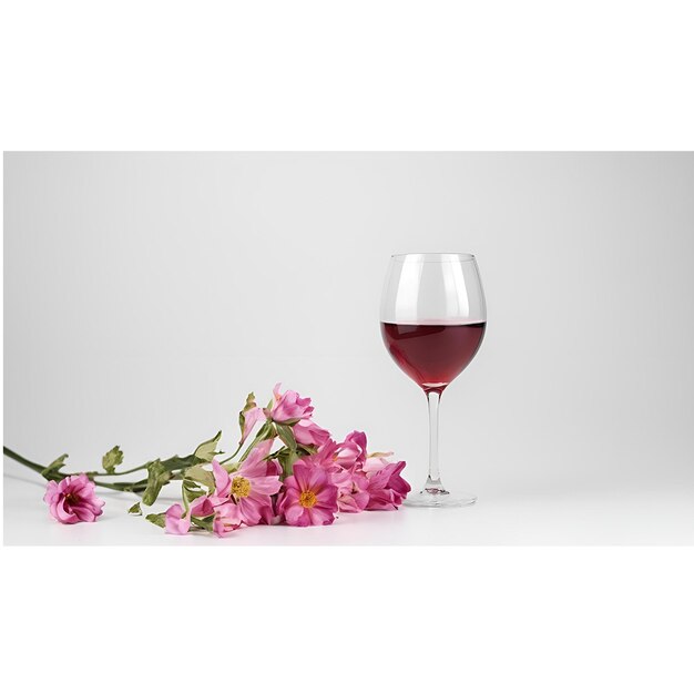 Un Verre De Vigne Rouge Avec Une Image D'icône De Fleur Rose