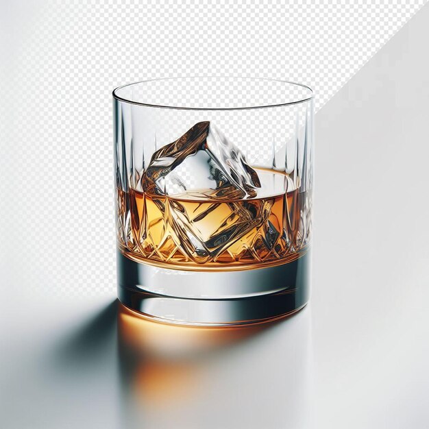 PSD un verre de whisky avec un tas de cubes de glace en diamant sur un fond transparent