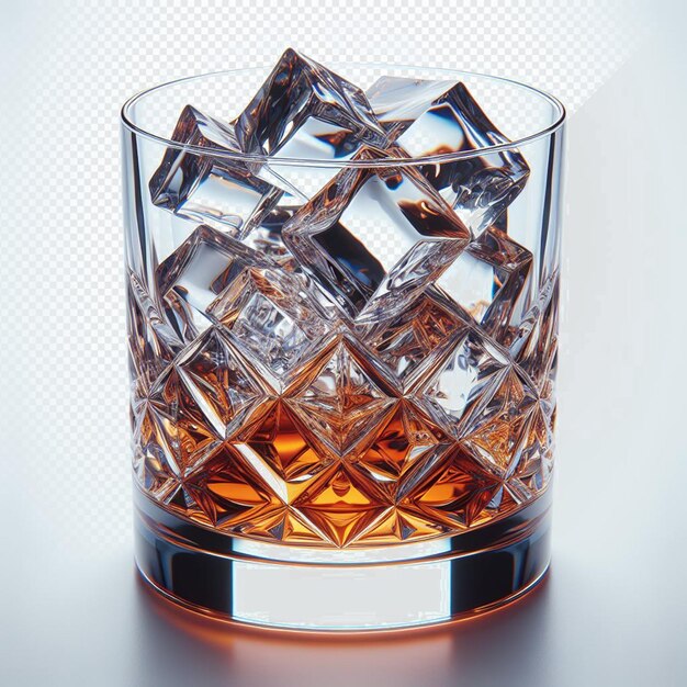 PSD un verre de whisky avec un tas de cubes de glace en diamant sur un fond transparent