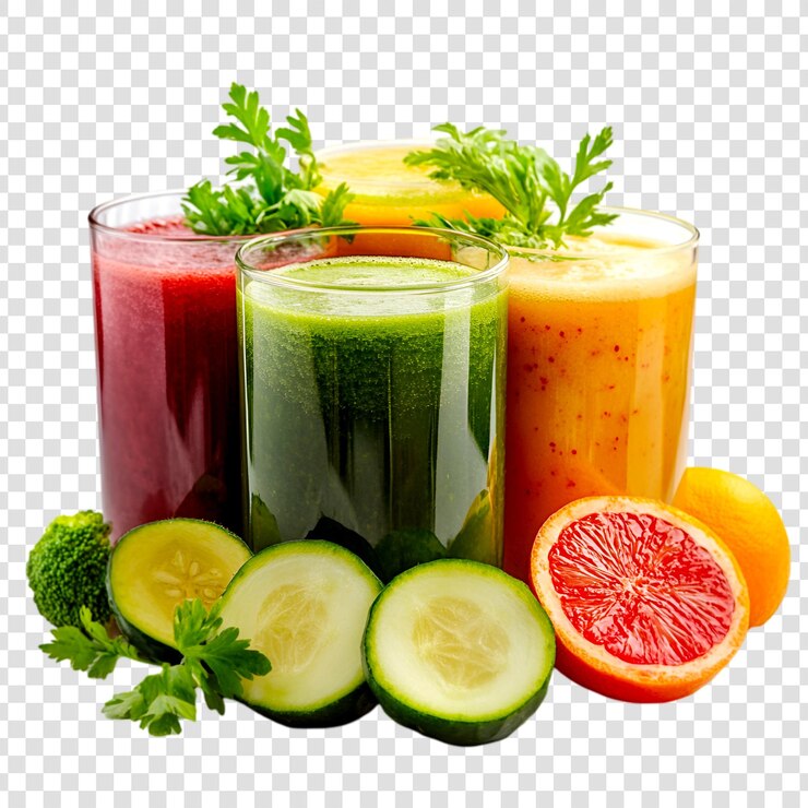 PSD des verres de jus de fruits et de légumes frais, des boissons saines