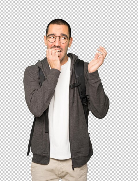 Verrückter Student, der eine nervöse Geste macht