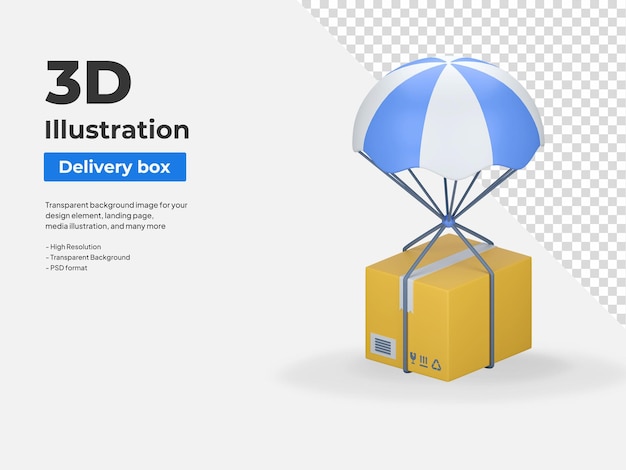 Versand von Lieferpaketen mit Fallschirm 3D-Icon-Darstellung