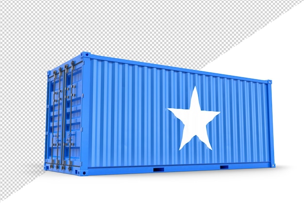 Versandcontainer mit textur der flagge somalias. isoliert. 3d-rendering