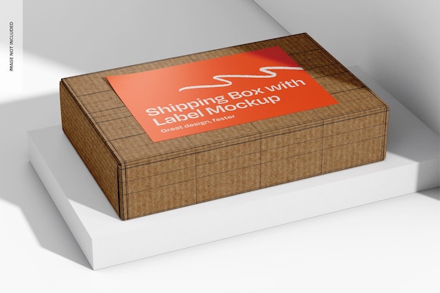 Versandkiste mit rechteckiger Etikett-Mockup-Perspektive