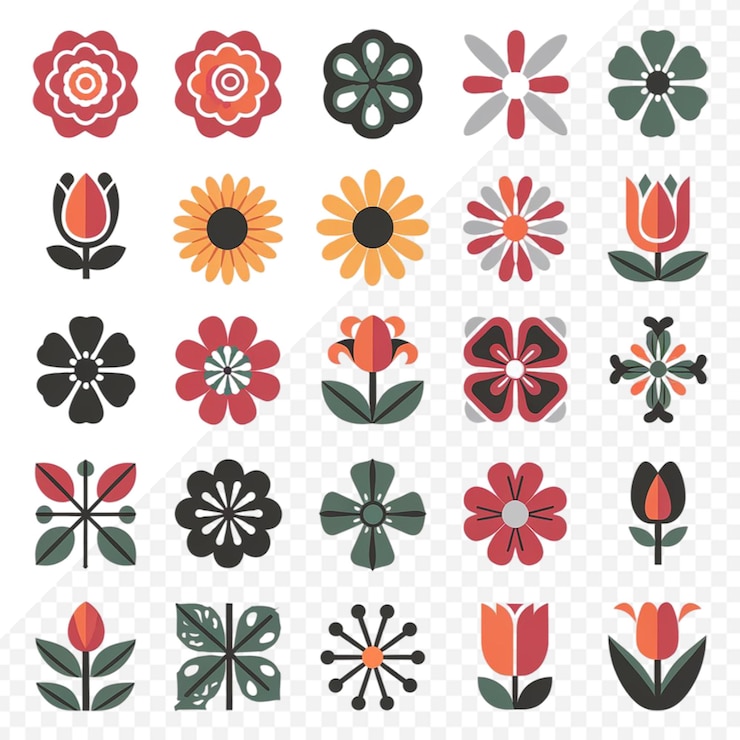 PSD verschiedene arten von blumen-ikonen-vektor-konzept-set