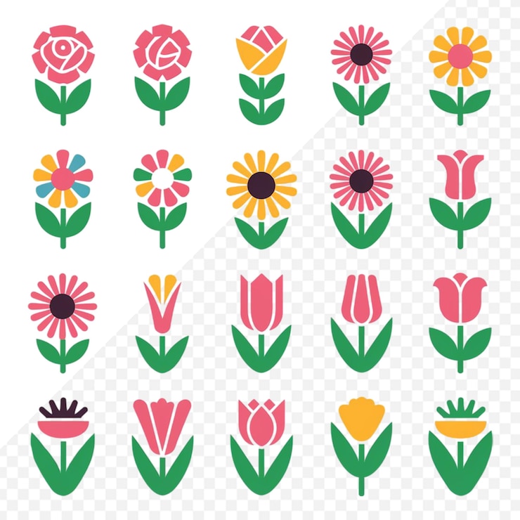 PSD verschiedene arten von blumen-ikonen-vektor-konzept-set