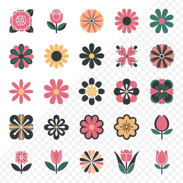 PSD verschiedene arten von blumen-ikonen-vektor-konzept-set